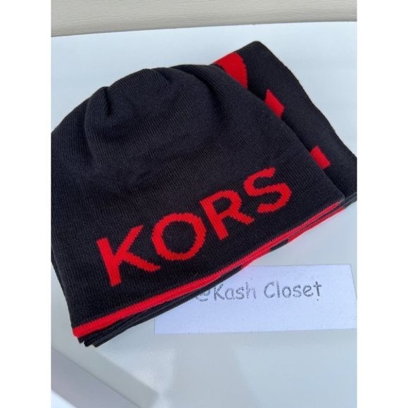 Michael Kors Mens Hat ,Scarf Gift Set - Black/Red - Picture 1 of 6